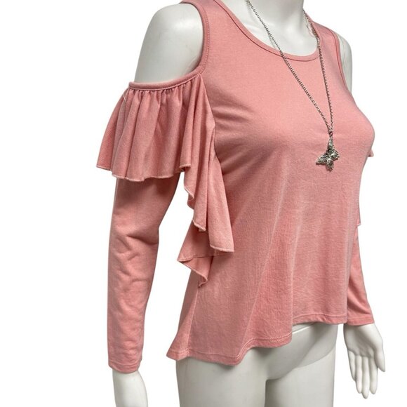 Arizona Junior open shoulder top long sleeve pink with necklace size XL (16) - Picture 10 of 11